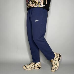 Nike Sweatpants Navy Blue Cotton Joggers White Swoosh
